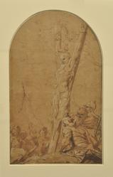 Louis Cretey, Le Martyre de saint André, Paris, Musée du Louvre, plume et encre brune, lavis brun, rehauts de gouache blanche sur papier