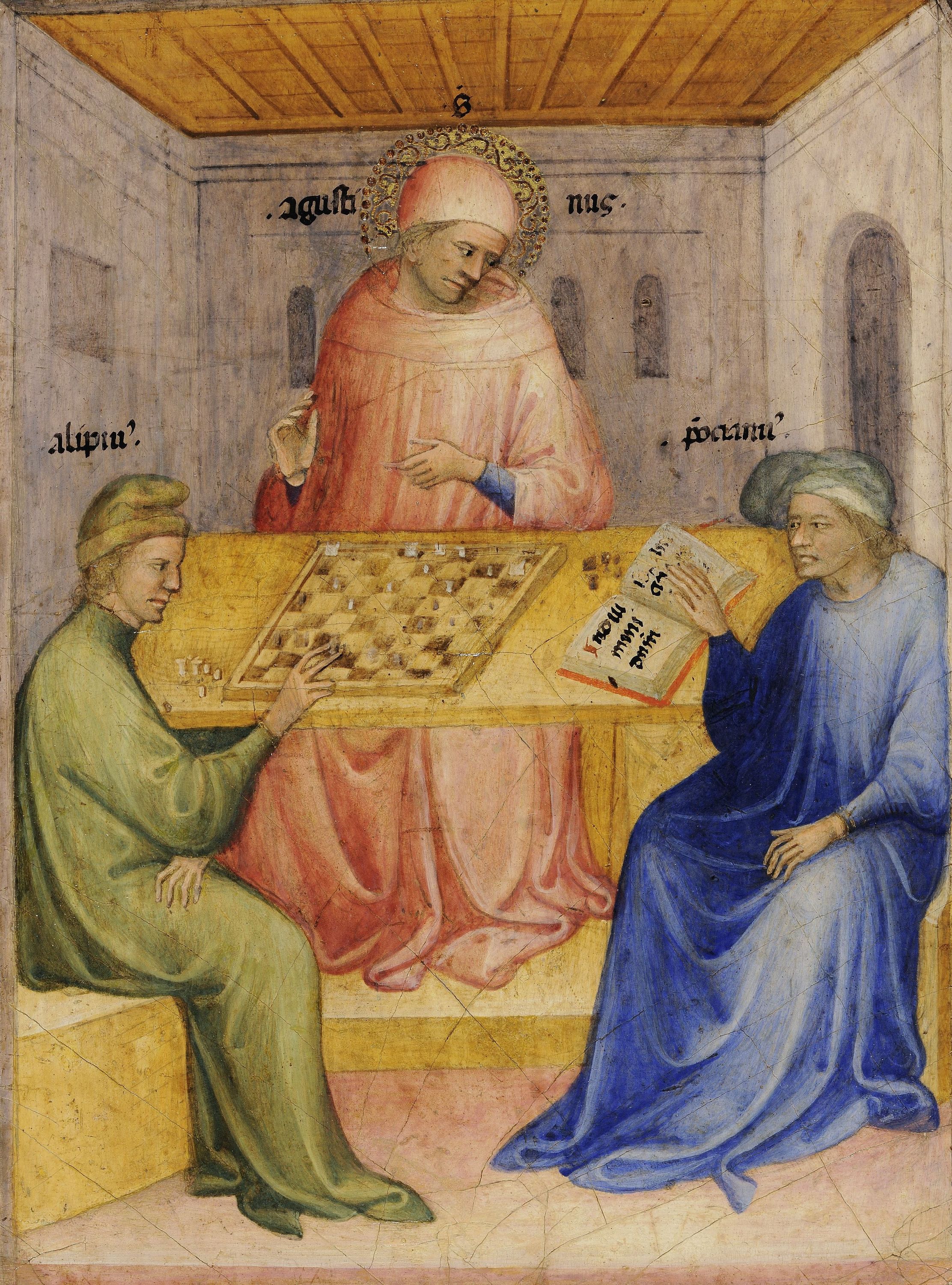 Niccolo di Pietro, Saint Augustin et son disciple Alypius reçoivent la visite de Ponticianus, ca 1413.