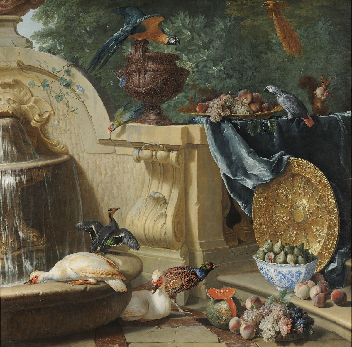 Nature morte près d'une fontaine