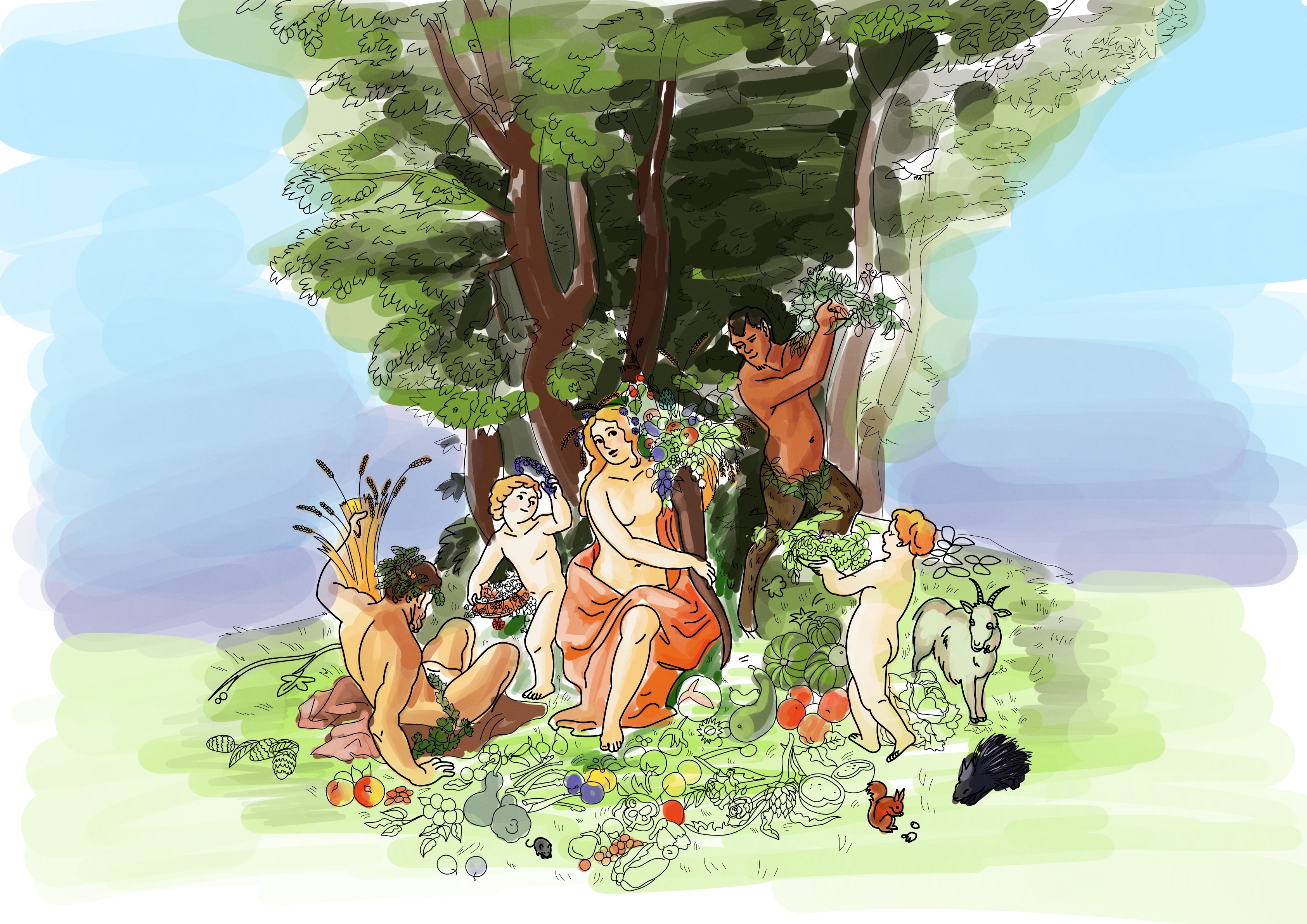 Coloriage d'après La Terre de  Jan Brueghel l'Ancien - réalisation Alexane Bouillaud
