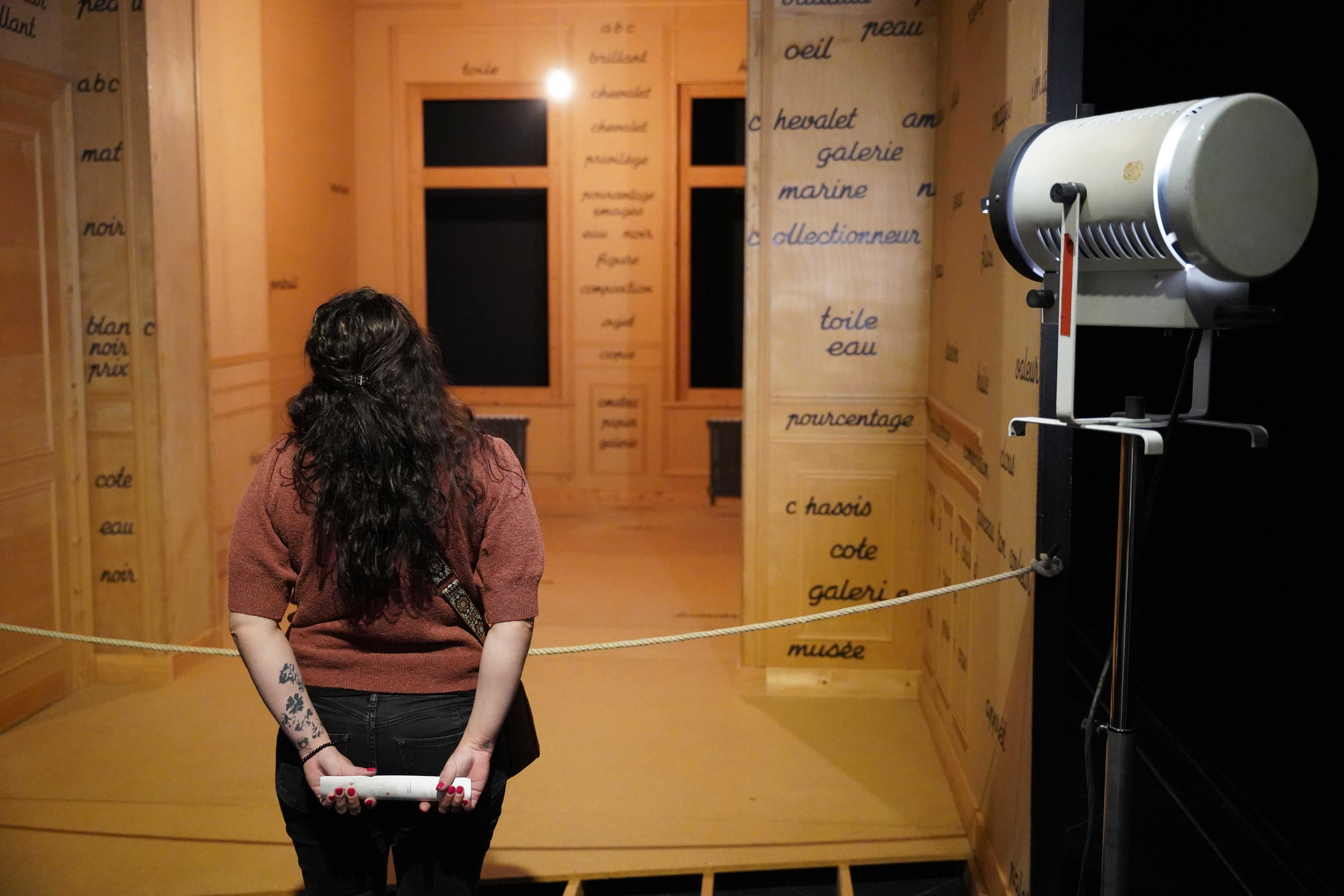 Visiteur devant l'oeuvre de Broodthaers