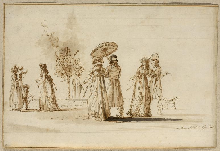 Scène de promenade sur un boulevard parisien, 1796-1797.