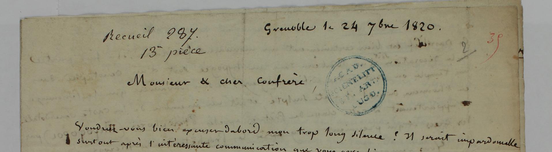 Lettre de Jean-François Champollion à François Artaud