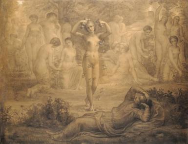 Louis Janmot, L'Infini, milieu XIXe siècle, Fusain et rehauts de gouache blanche sur papier Image © Lyon MBA - Photo Alain Basset