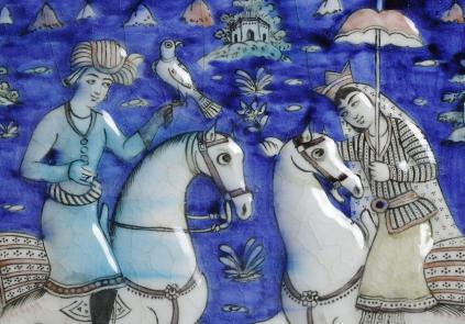 Plaque  cavalier et sa cavalière Iran Téhéran, XIXe s.