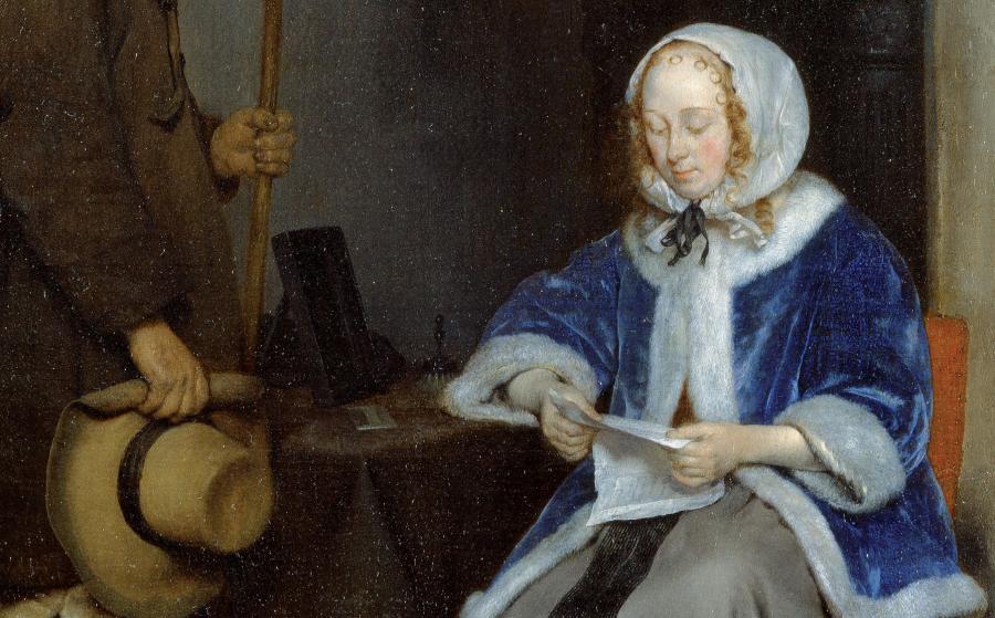 Gerard Terborch, Dame lisant une lettre devant un messager, vers 1658-1660.