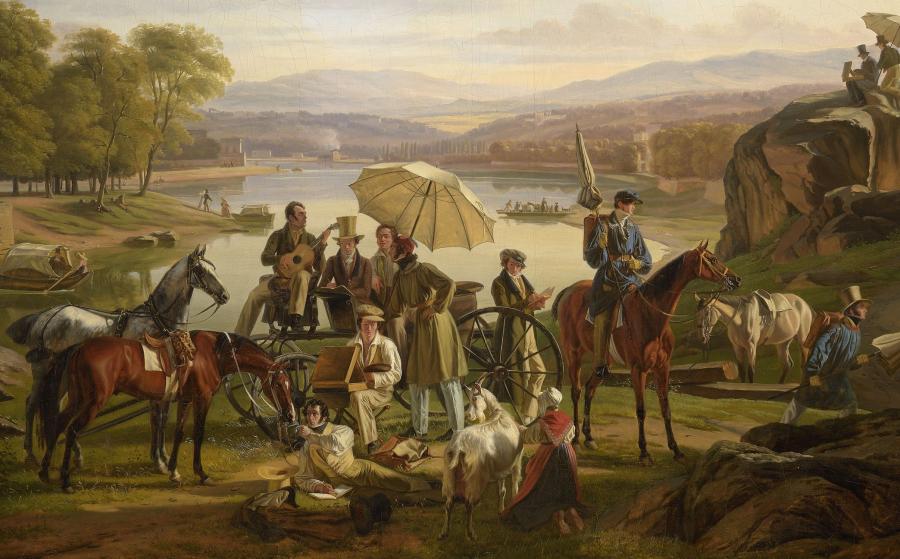 Antoine Duclaux, Halte des artistes lyonnais à l'île Barbe, 1824. 