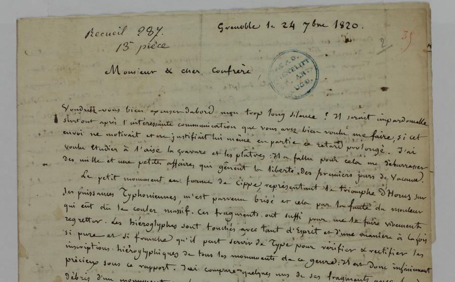 Lettre de Jean-François Champollion à François Artaud