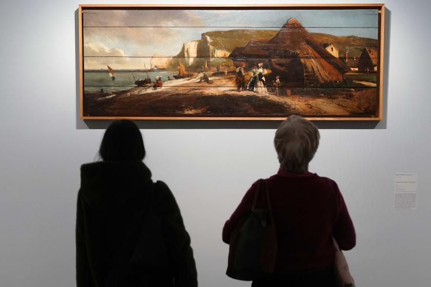 Eugène Le Poittevin, La Plage d’Étretat, enseigne de l’hôtel Blanquet