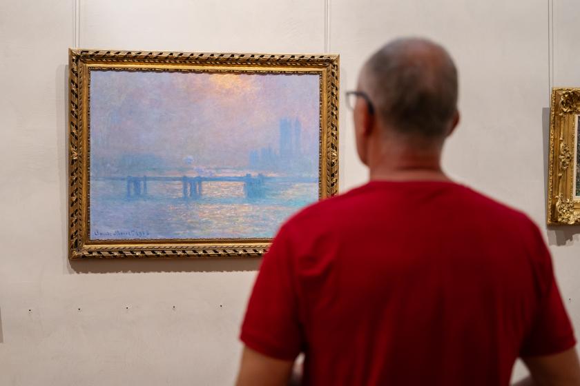 Homme de dos avec la peinture de Monet. 