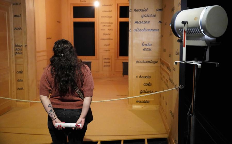 Visiteur devant l'oeuvre de Broodthaers