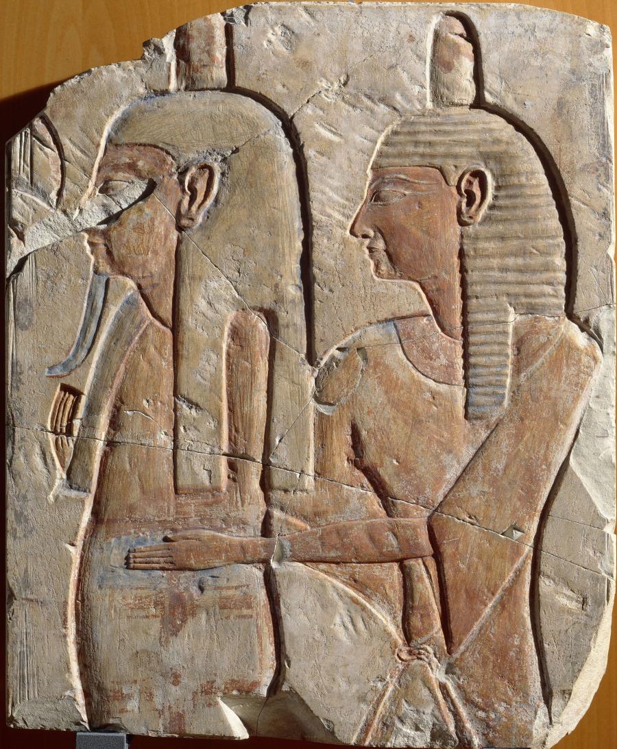 Égypte, Deir el Bahari (?), Prêtre soutenant la momie du défunt, vers 1190-1070 avant J.-C.