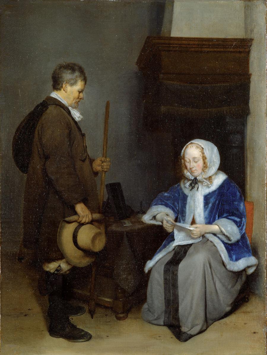Gerard Terborch, Dame lisant une lettre devant un messager, vers 1658-1660.
