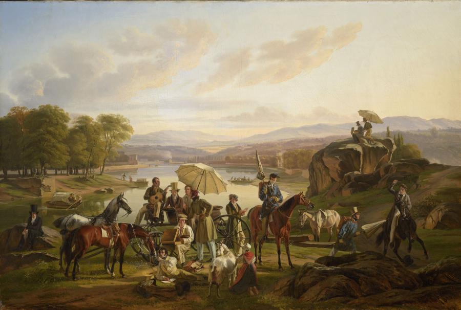 Antoine Duclaux, Halte des artistes lyonnais à l'île Barbe, 1824.