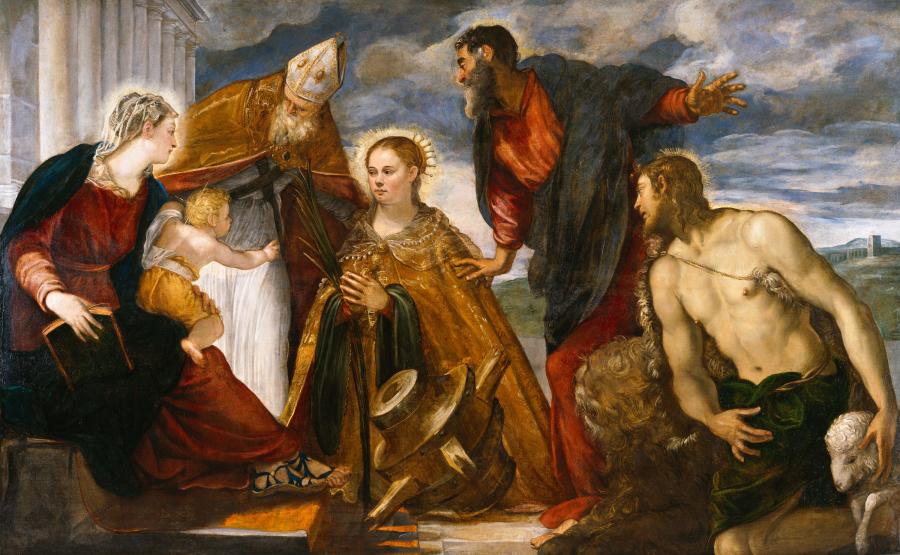 Le Tintoret, La Vierge et l'Enfant avec sainte Catherine, saint Augustin, saint Marc et saint Jean-Baptiste, vers 1549.