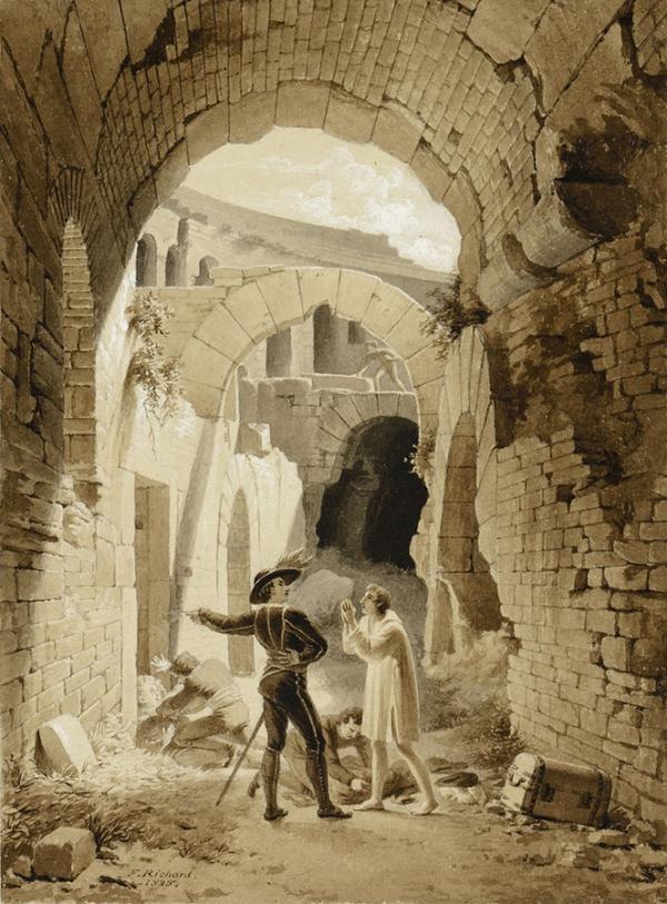 Fleury Richard,, Voyageurs dépouillés dans une galerie de l'amphithéâtre de Nîmes,